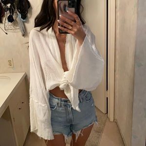 White frayed tie top